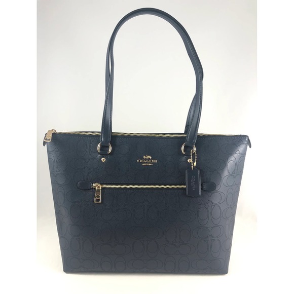 Coach Handbags - Coach Navy Perforated Leather Gallery Tote‎ Shoulder Bag Style 1499
